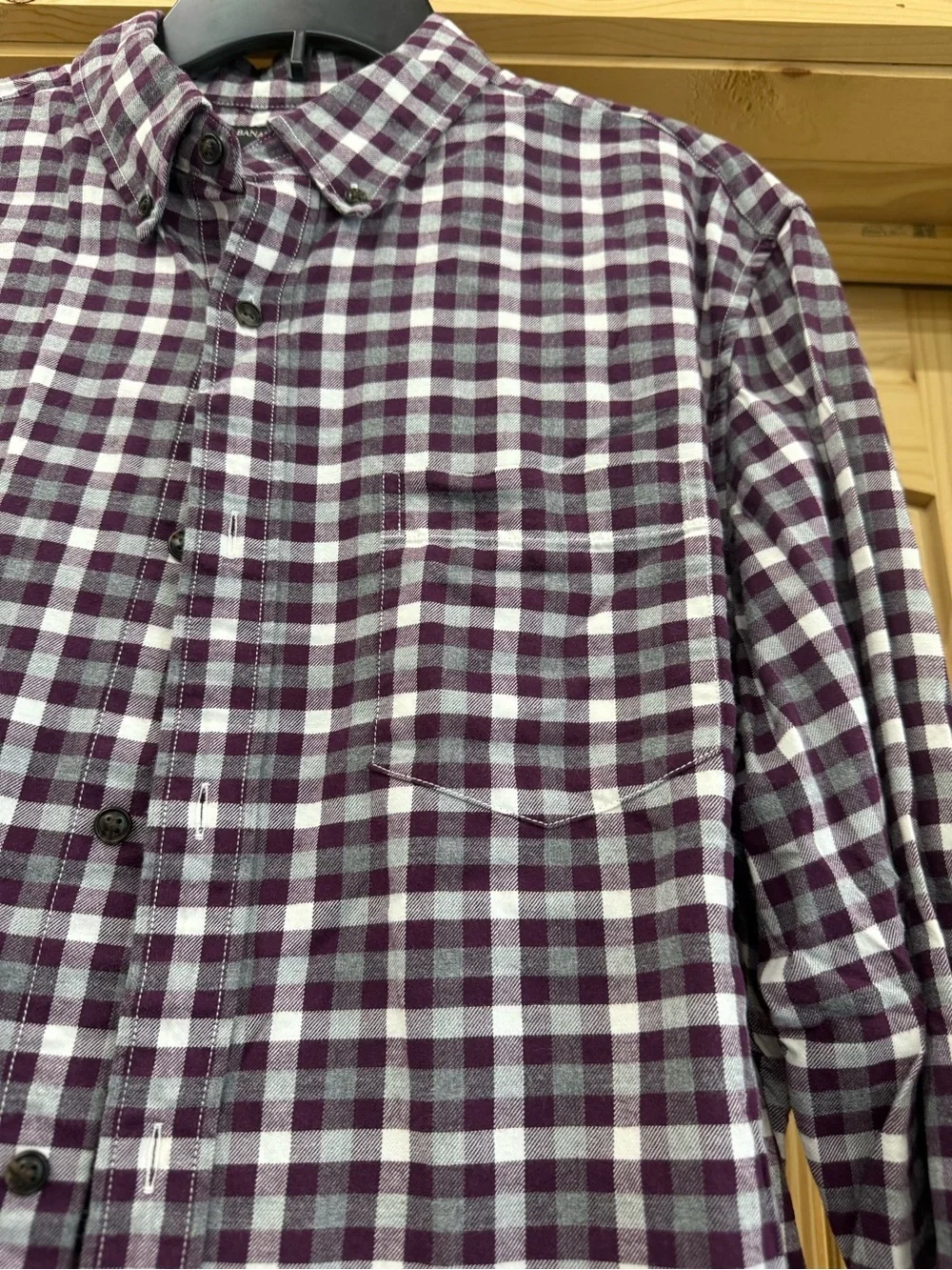 Banana Republic Men’s Purple and White Plaid Button-Down Shirt